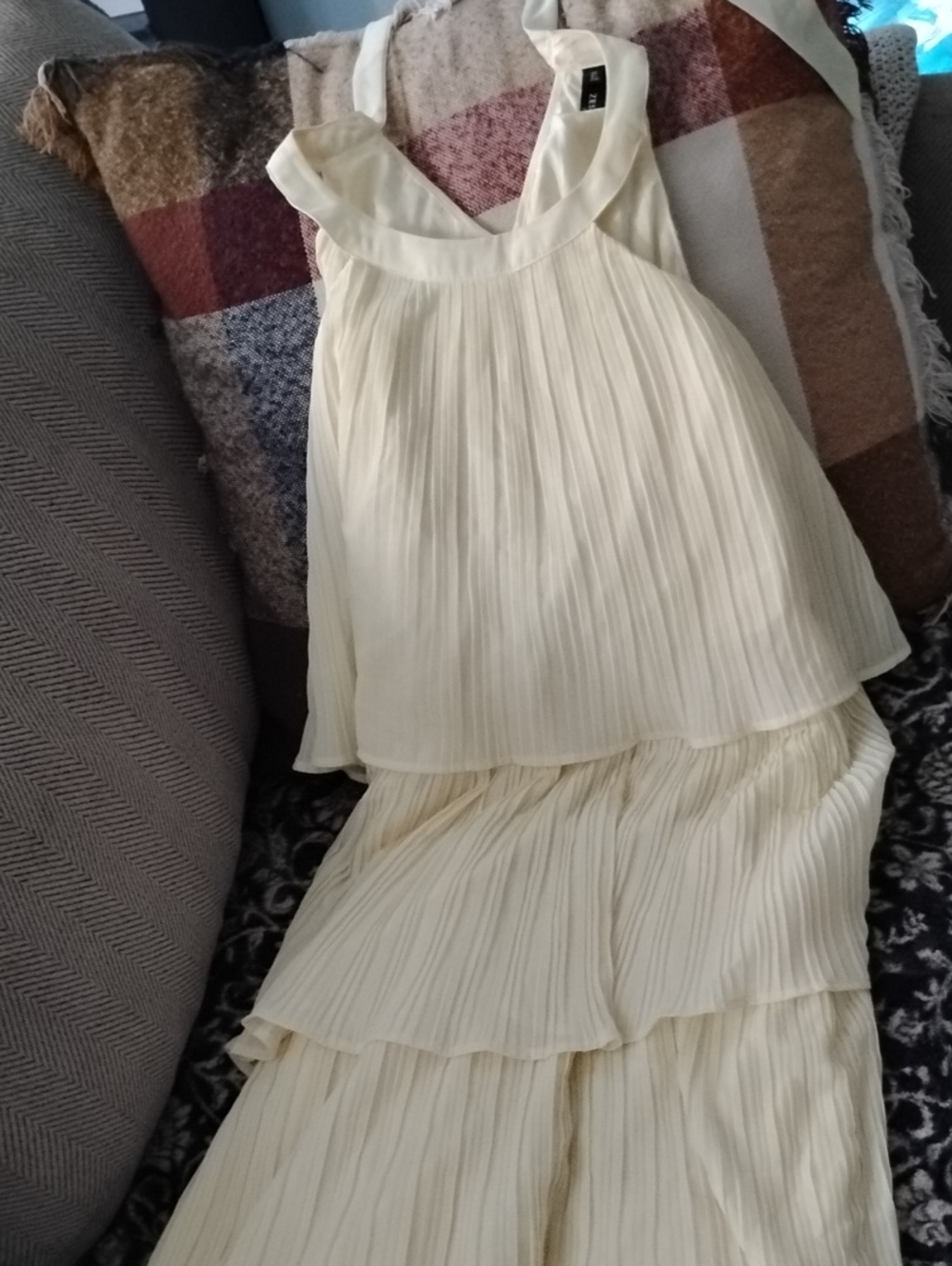 Women's Pale Yellow XL Pleated Tiered Dress - Elegant Party Dress